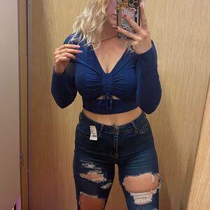 EARTHBOUND royal blue open front long sleeve hippy top